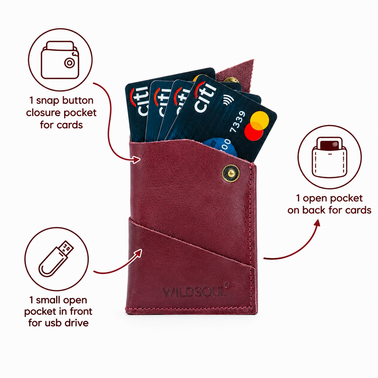 Wildsoul Clean Cut Card Holder Burgundy 06
