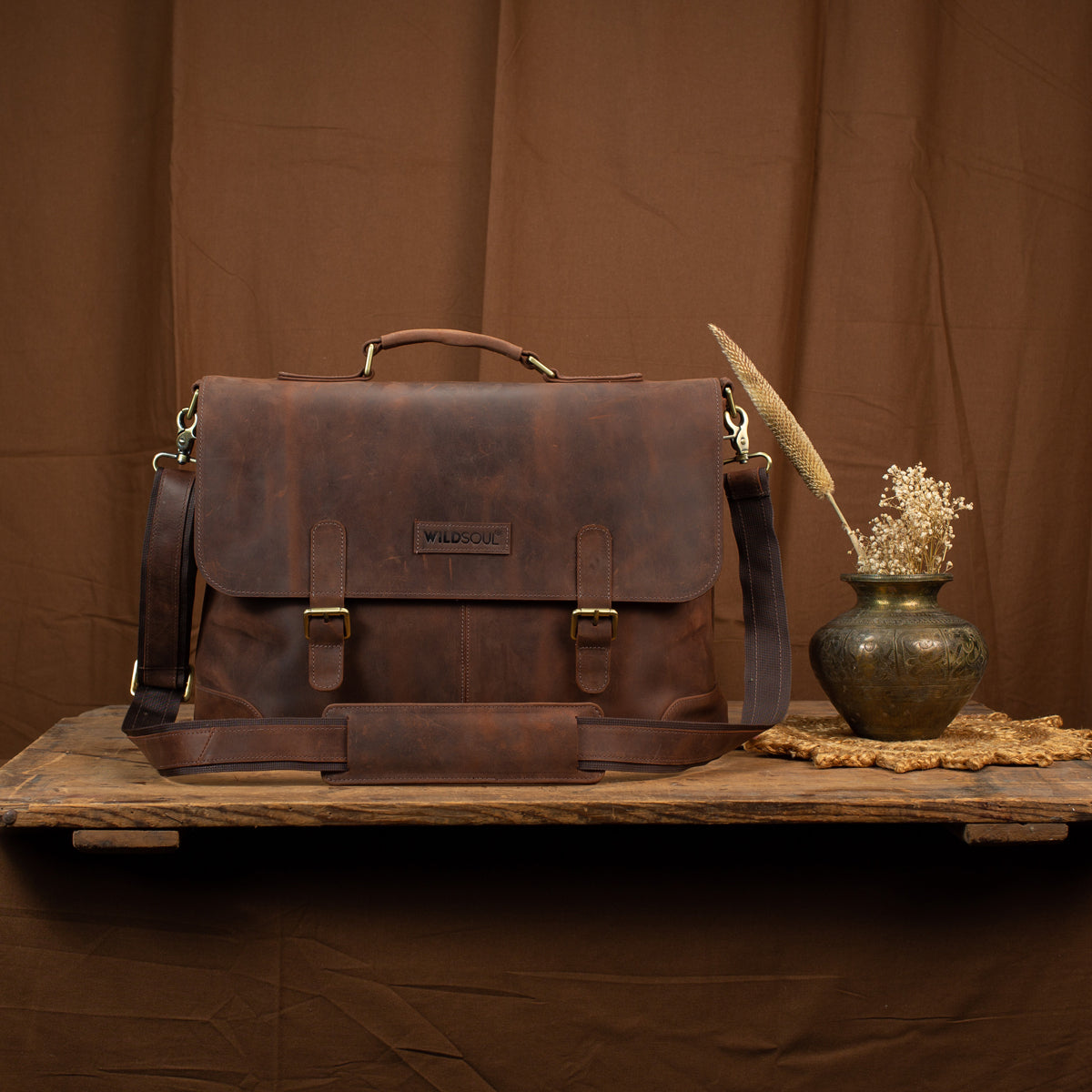 Wildsoul Clean Cut Flap Laptop Bag Walnut Brown 01