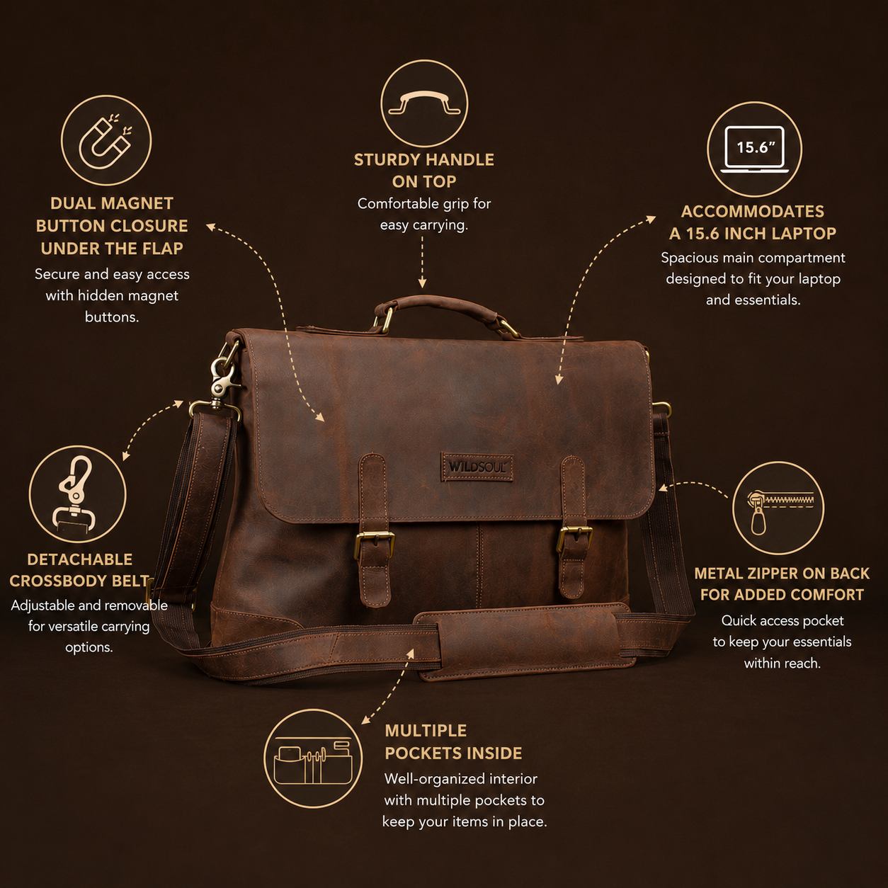 Wildsoul Clean Cut Flap Laptop Bag Walnut Brown