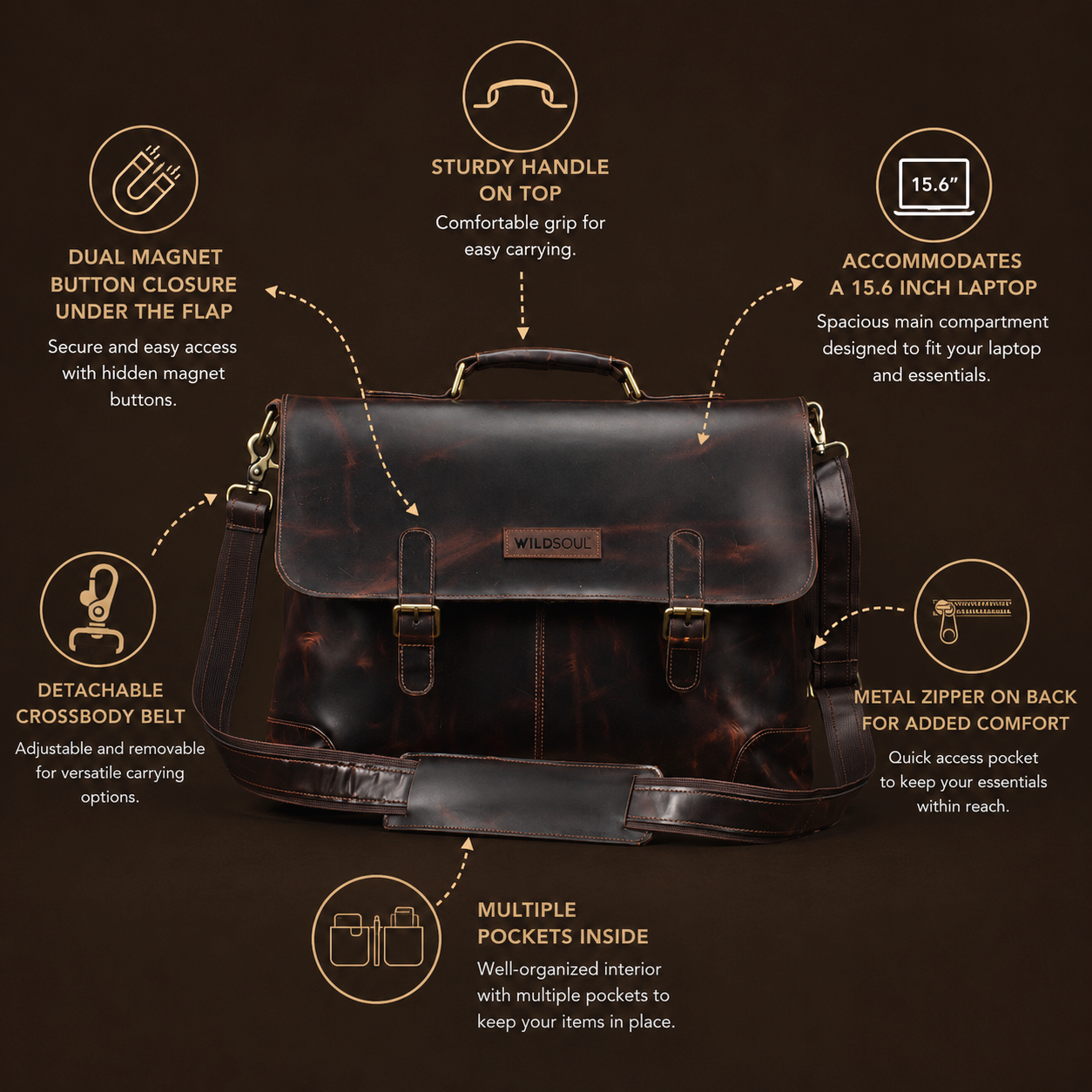 Wildsoul Clean Cut Flap Laptop Bag Choco Lava 